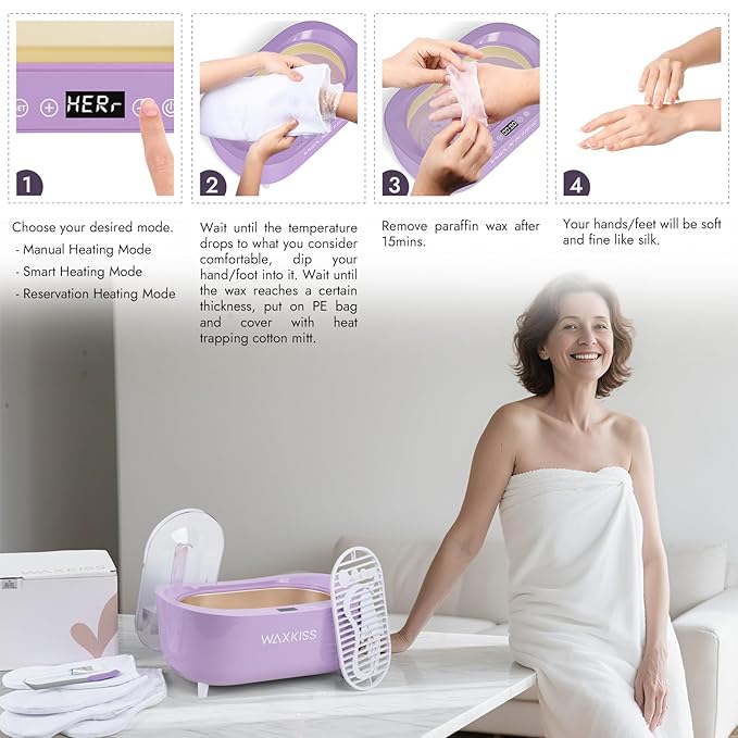Waxkiss Intelligent Paraffin Wax Machine for Hands & Feet, 8 Pack Refills Paraffin Wax Warmer Kit for Professional Spa (A)