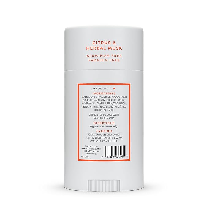 Native Deodorant | Natural Deodorant for Men, Aluminum Free with Baking Soda, Probiotics, Coconut Oil and Shea Butter | Citrus & Herbal Musk