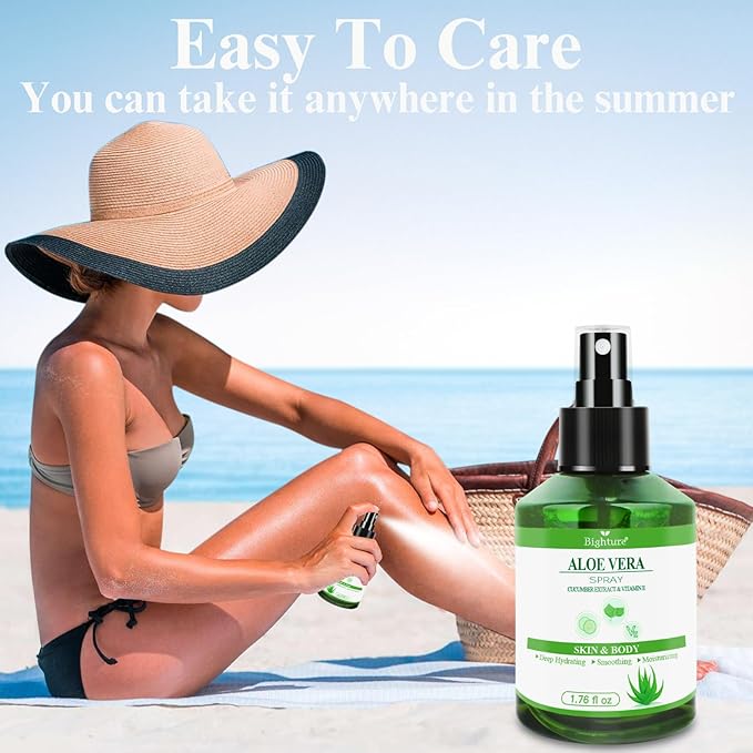 Aloe Vera Spray for Whole Body Skin, Aoe Vera Spray Extract from Freshly Cut Aloe and Infused wirh Cucumber Essence,Fast Absorbing, Easy to Use, Travel Set, 1.73 oz