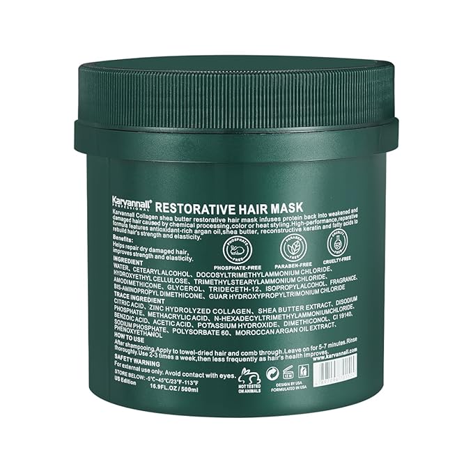 Collagen Shea Butter Restorative Hair Treatment Mask for High Porosity Hair, Ultimate Repair Formula For Dry Damaged and Weak or Hair Breakage, Sulfate-Free, Salon Quality-Home Care,16.9 Fl Oz