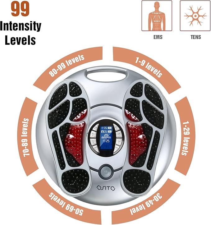 OSITO EMS Foot Massager for Neuropathy(FSA or HSA Eligible) Foot Circulation Stimulator Machine TENS Unit with 4 Electrode Pads for Circulation and Pain Relief for Men Women