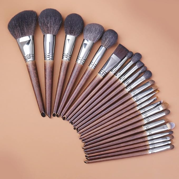ENZO KEN Deluxe Natural Goat Hair Makeup Brush Set with Case, 24 Cosmetic Brushes Makeup Set, Wooden Natural Makeup Brushes, Natural Bristle Makeup Brush, Natural Hair Makeup Brushes Set Professional.