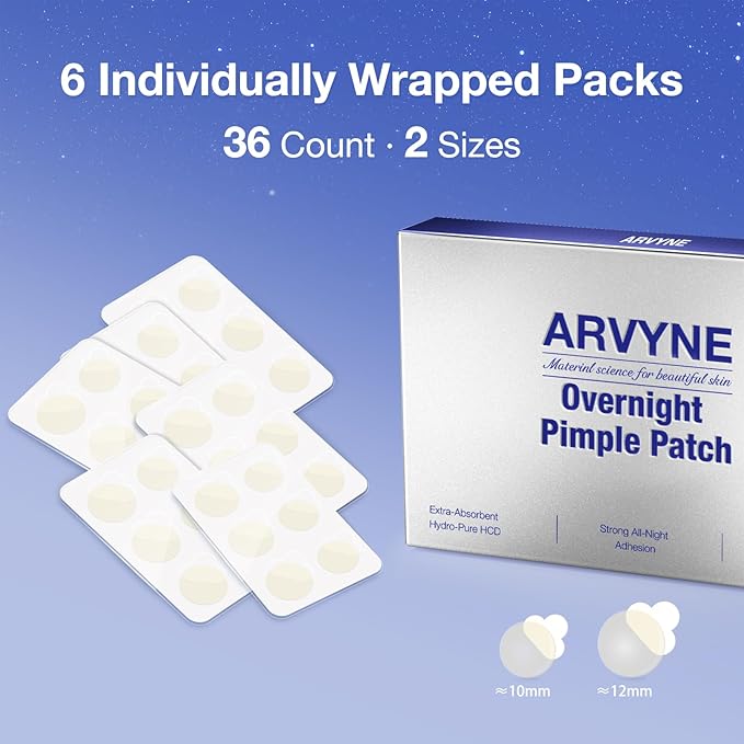 Overnight Pimple Patches - Extra-Absorbent Hydrocolloid Acne Patch for Face with Strong All-Night Adhesion, Breathable Waterproof Film, Clean-Care Complex, Patented Easy-Peel Design, 36 Count