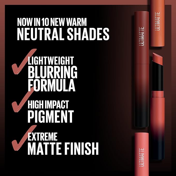 Maybelline Color Sensational Ultimatte Matte Lipstick, Non-Drying, Intense Color Pigment, More Sepia, Mid-Tone Camel, 1 Count