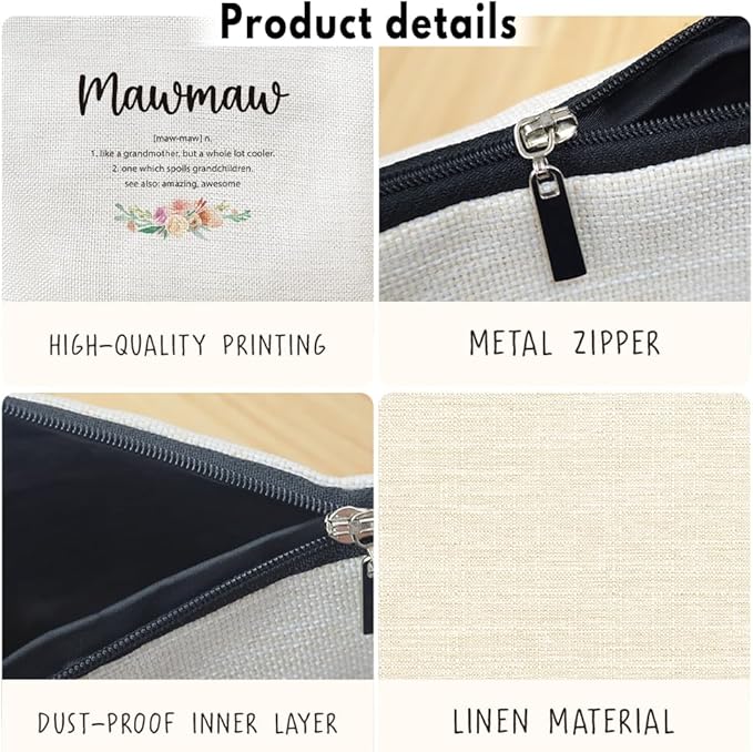 MOTERMATE Mawmaw Gifts Makeup Bag, Mawmaw Gifts for Christmas from Grandkids Cosmetic Bag for Women, Best Grandma Gift from Granddaughter Grandson Toiletry Bags Zipper Makeup Pouch