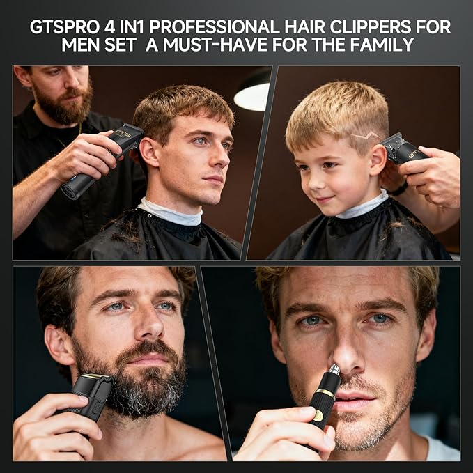 GTSPRO Hair Clippers for Men Professional, Cordless Clippers for Hair Cutting, Mens Hair Clippers and Trimmer Kit for Barber with LED Display 15 Guide Combs