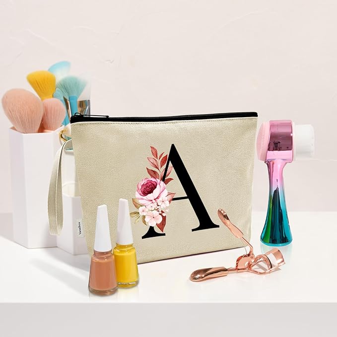 Vavabox A-Z Personalized Makeup Bag, Birthday Gifts for Women Mom, Gifts for Best Friend, Bride Bridesmaid Cosmetic bag (Y, Yellow)