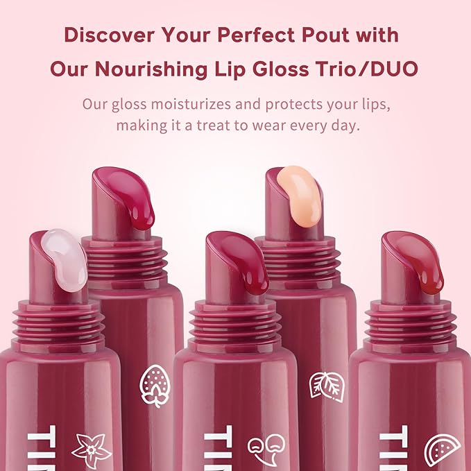 Color Nymph Tinted Lip Gloss Trio, Nourishing Lip Balm Set with Shea Butter & VE, Non-Sticky Intense Hydrating Lipgloss for Dry Lips, Sheer Tint | Vegan & Cruelty-free, #03 Watermelon, Vanilla & Mint