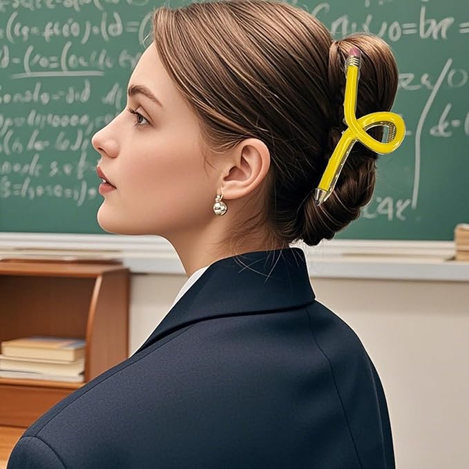 3Pcs Pencil Hair Clips for Women Teacher Hair Clips for Thick & Thin Hairs Pencil Claw Clip Teacher Barrettes Accessories for Styling Back to School Gifts for Girlfriend Sister