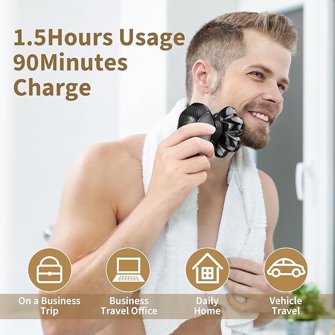 Detachable Head Shavers, SHPAVVER 5 in 1 Electric Razor IPX7 Waterproof for Bald Men, Wet Dry LED Display Rechargeable 7D Rotary Shaver Grooming Kit with Type C Charge A,Gray Black