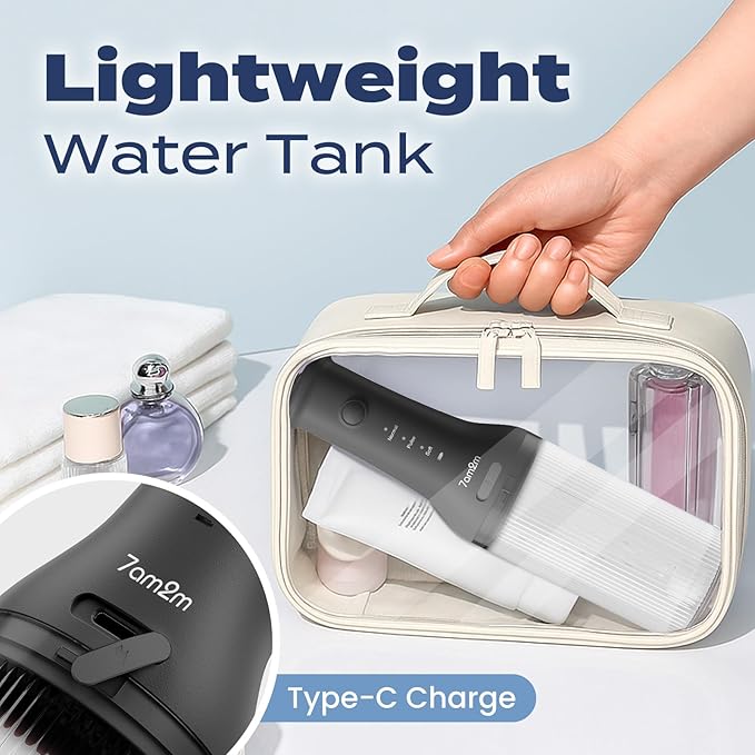 7AM2M Portable Cordless Water Flosser, Oral Irrigator with 3 Modes & 2 Tips, Fast Rechargeable, IPX7 Waterproof, Dental Water Flosser for Travel and Home Use (Black)