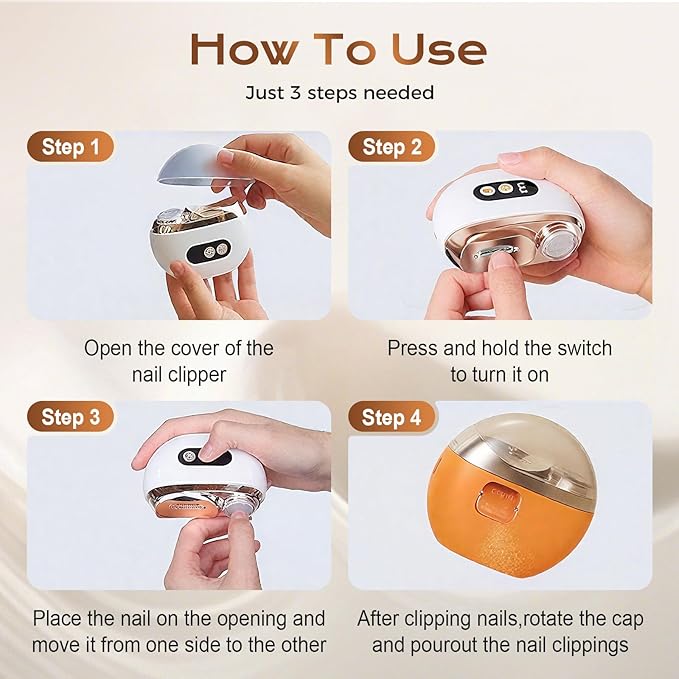 Multi Functional Electric Nail Trimmer, 2026 Upgraded 3 in 1 Electric Polishing Automatic Nail Clippers for Toenails or Hand Fingernails, Portable Rechargeable Device for Adults Seniors Care (Orange)