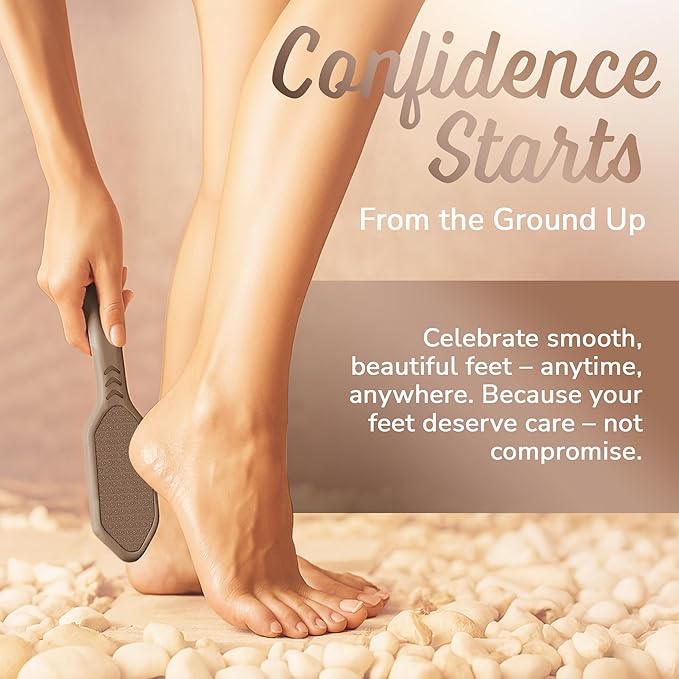 Nano Glass Foot File - Silicone Foot Callus Remover for Feet and Cracked Heels - Heel Scraper for Dead Skin - Ergonomic Foot Scrubber & Exfoliator for Shower with Non-Slip Grip - Brown