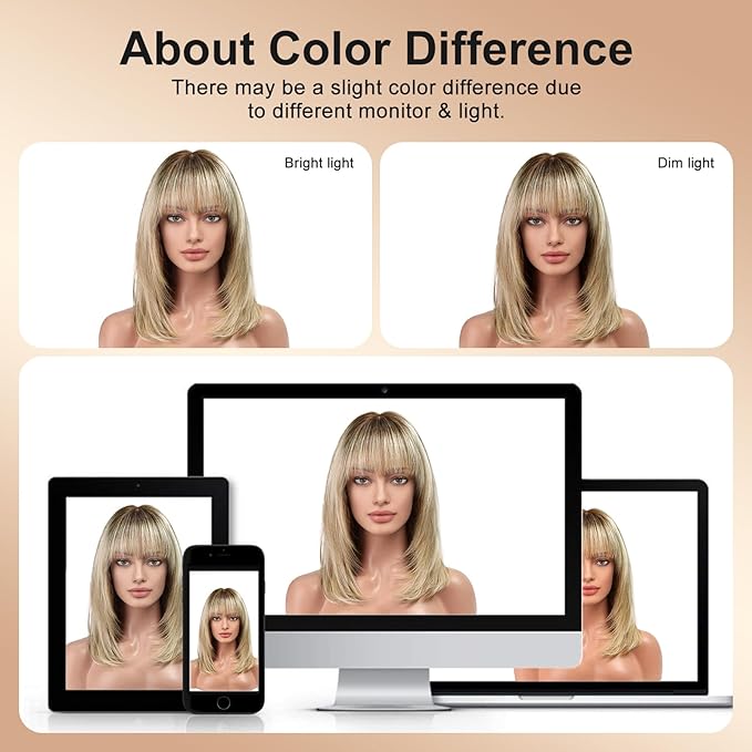KKU 16 Inch Human Hair Wigs for Women,Layered Straight Hair Wig with Bangs,Wear Natural Realism,Real Hair Wigs