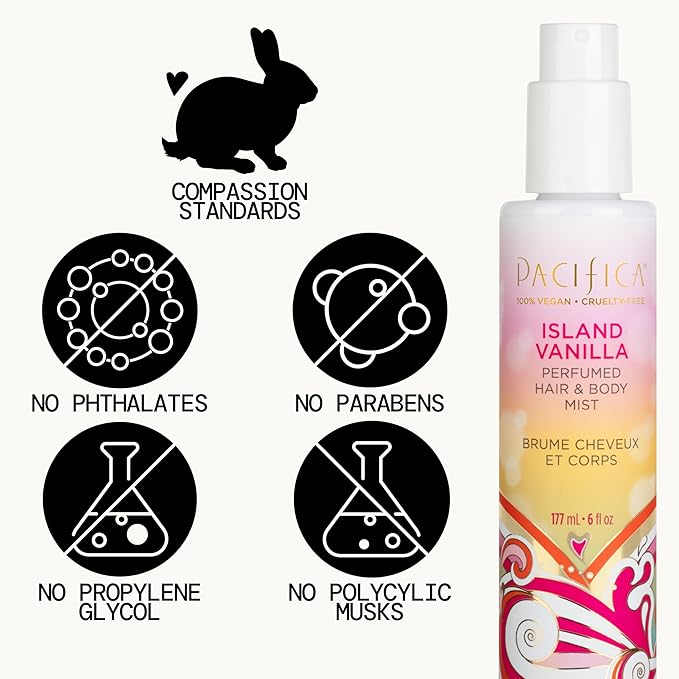 Pacifica Mini Island Vanilla Hair Mist Perfume and Full Body Spray for Women - Body Mist Fragrance Spray for A Mood-Lifting Experience, Paraben-Free, Clean Beauty Alcohol-Free, Vegan 2 oz