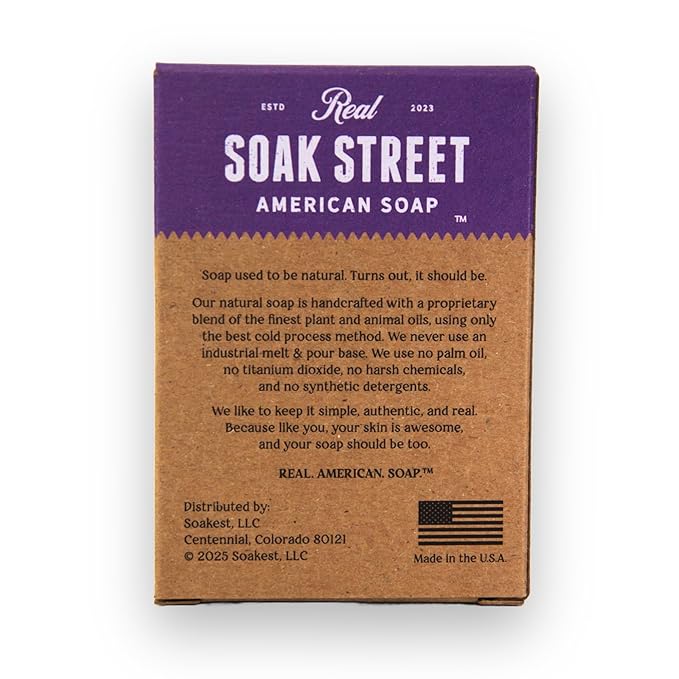 Soak Street Real American Soap with Goat Milk, Lavender & Lemongrass (3 Pack) – Long-Lasting, Moisturizing Natural Bar Soap with Grass Fed-Tallow, Gentle Conditioning Lard, & Coconut Oil – Daily Use