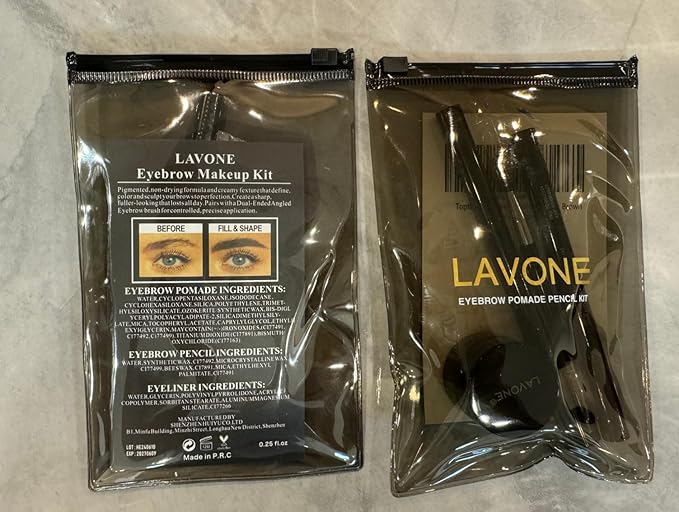 LAVONE Eyebrow Stamp Pencil Kit - Makeup Brow Stamp Trio with Waterproof Eyebrow Pencil, Eyeliner, Pomade, Dual-ended Brush - Dark Black