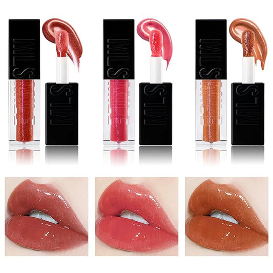 3PCS Hydrating Lip Glow Oil, Moisturizing Lip Oil Gloss,Plumping Lip Gloss,Natural Lip Plumper,No-Sticky Lip Gloss Lip Balm Lip Care for Women,girls 0.33fl oz