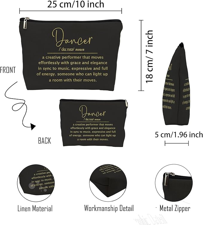 huester Dancer Gifts Makeup Bag, Dance Teacher Gifts, Dance Gifts for Girls, Dance Makeup Bag, Black Dancer Cosmetic Bags Travel Makeup Pouch for Purse Dancers Dance Women Girls