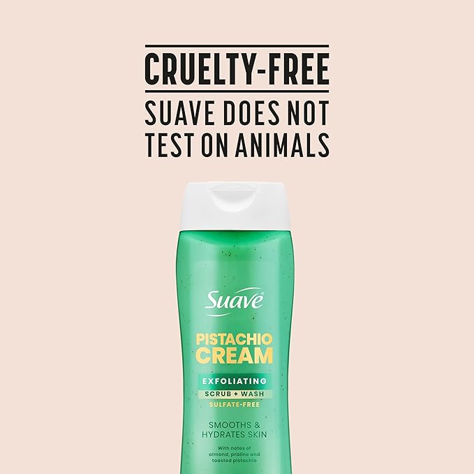 Suave Pistachio Cream Exfoliating Body Wash & Scrub with Glycerin & Vitamin E, Sulfate-Free Hydrating Cleanser for Soft, Smooth Skin, 6 Count, 18 FL OZ EA
