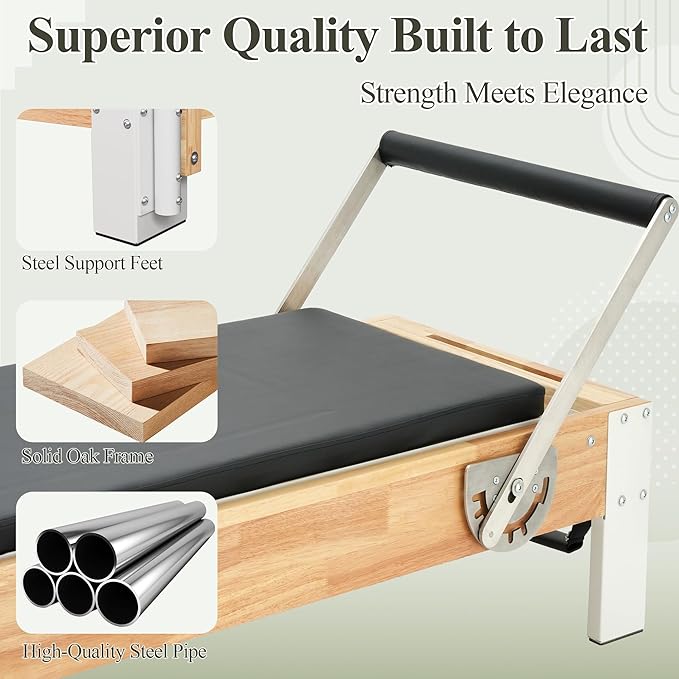 PAETA Pilates Reformer, Wooden Reformer Pilates Machine with Tower & Mat, Pilates Equipment for Home Workout and Studio, Includes Sitting Box, Jumpboard