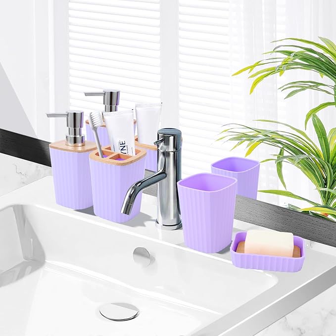 XLHOMO Purple Bathroom Accessories Set, 24PCS Bathroom Accessory Set with Shower Curtain, Bath Towels, Trash Can, Soap Dispenser, Purple Bathroom Accessories for Home