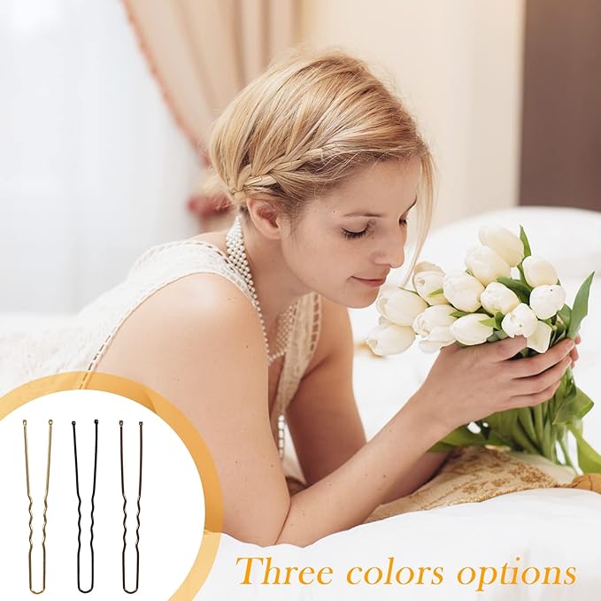 U Shape Bobby Pins in Case - 200pcs Gold Hair Pins Clips Bulk for Women - 2.4" Large Strong Hold Bun Pins for Thick/Curly/Straight Hair - Hair Accessories for Styling, Updos, Wedding, Daily Use