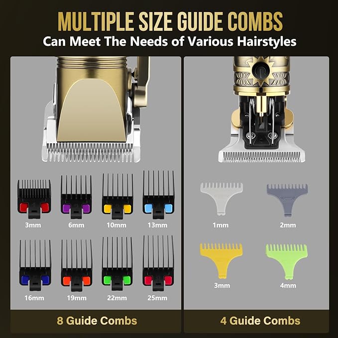 Professional Hair Clippers for Men,Cordless Barber Clippers and Trimmers Set,Beard Trimmer for Men,Electric Razor Foil Shavers for Ear, Face, Nose, Barber Kit with LCD Display (Bronze)