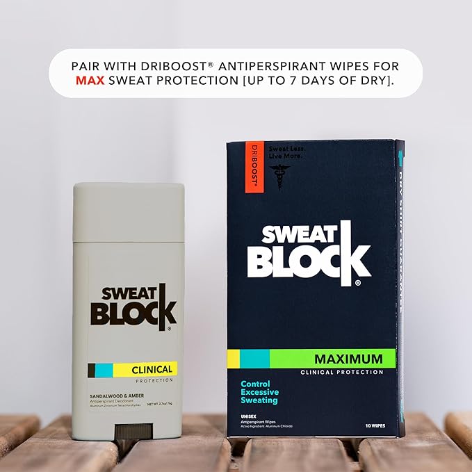 SweatBlock Clinical Strength Deodorant Antiperspirant for Men and Women Sandalwood & Amber Scent 48 Hour Protection Against Sweat and Odor Designed for High Heat and Stress Long-Lasting Freshness
