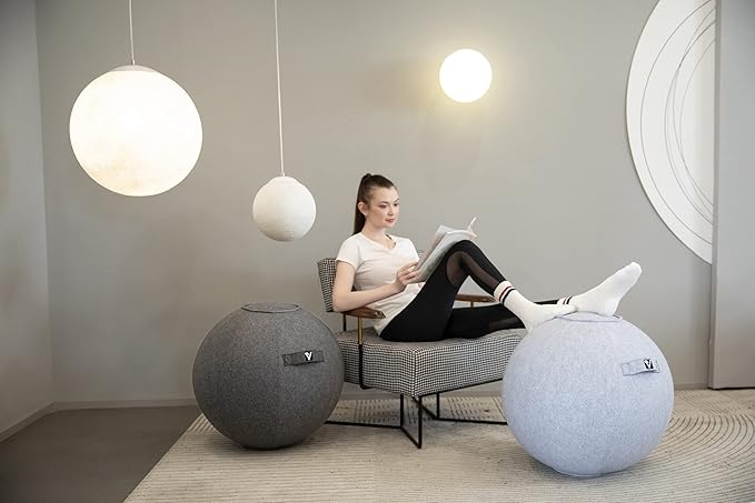 Sitting Ball Chair for Office and Home, Pilates Exercise Yoga Ball with Cover for Balance, Stability and Fitness, Ergonomic Posture Exercise Ball Seat with Handle and Pump