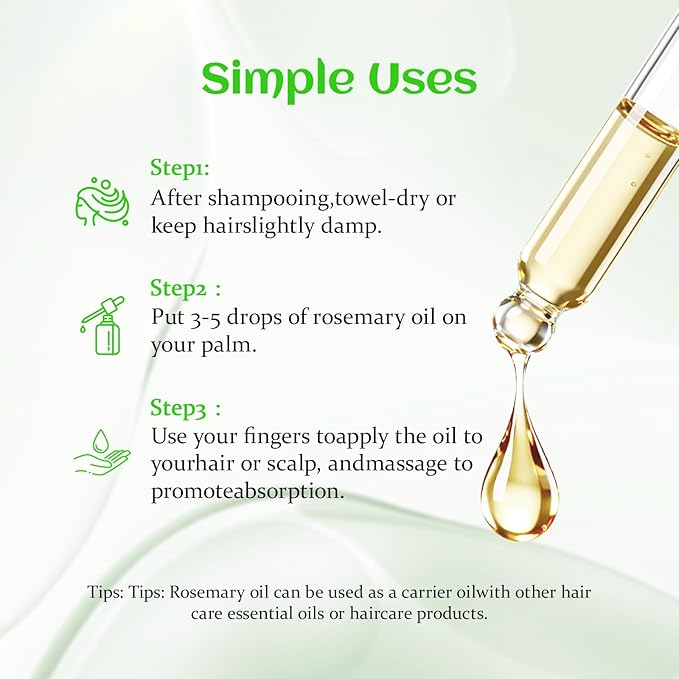 Rosemary Oil for Hair Growth with Castor, USDA Certified Organic Rose Mary Oils Cold Pressed Blend Oil for Thicker Eyebrow, Repair Damaged Hair-0.5 FL OZ