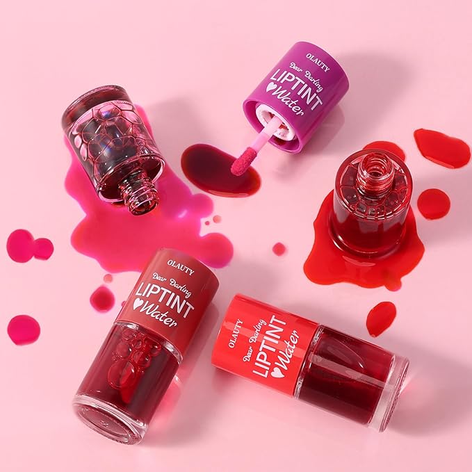 Lip Tint Stain Set, Korean Lip Tint Glossy Lip Stain Plumping Mini Liquid Lipstick, Multi-use Lip and Cheek Tint, Long-Wear Lip Stain Non-Stick Cup Smudge-proof & Lightweight Lip Tint (Grape)