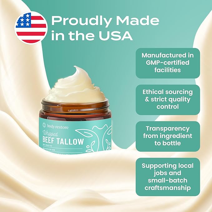 Body Restore Grass Fed Whipped Beef Tallow for Dry Skin, Face – Manuka Honey, Jojoba Oil, Valentines Day Gifts for Her and Him, Birthday Gifts for Women and Men, Travel Essentials – Eucalyptus