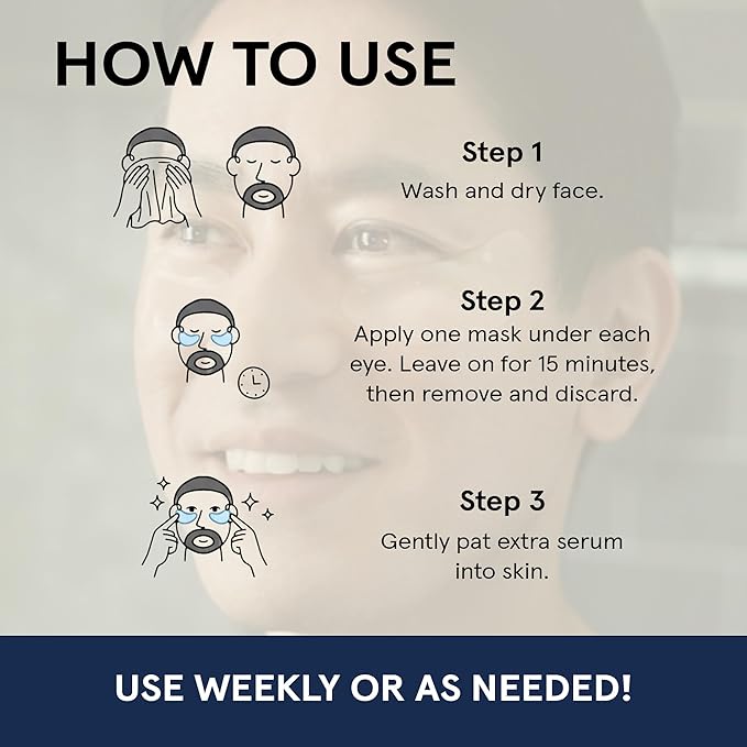 BRO MASK Under Eye Patches for Men with Hydrogel (2 x 6 pairs) - Anti-Aging Korean Eye Masks for Dark Circles and Puffiness- Puffy Under Eye Treatment - Perfect Skin Care Stocking Stuffers for Men