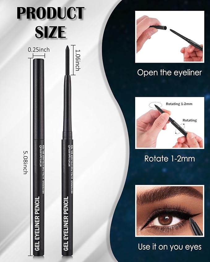 Grey Glitter Gel Eyeliner Pencil Waterproof, Metallic Retractable Cream Smooth Eye Liner Pencils, Long Lasting Waterline Hypoallergenic Eyeliner Pen, Highly Pigmented Smudge-Proof Makeup for Women-10