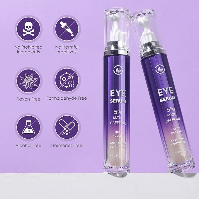 YAFUSIPE Caffeine Eye Serum for Puffy Dark Circles, Instant Depuffing Under Eye Treatment Anti-Aging Firming Undereye Serum with Roller for Wrinkles Bags Fine Lines Brightening Christmas 0.5 Floz