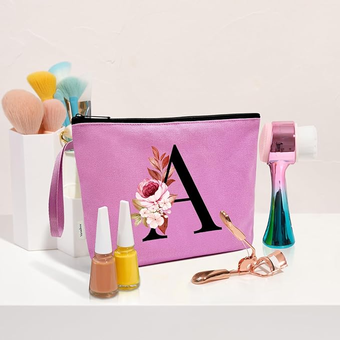 Vavabox A-Z Personalized Makeup Bag, Birthday Gifts for Women Mom, Gifts for Best Friend, Bride Bridesmaid Cosmetic bag (I, Purple)