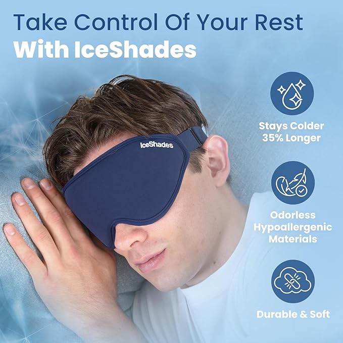 IceShades Cooling Gel Eye Mask for Migraine Relief, Black + Blue Bundle, Tension & Hangover Migraine Mask, Cold Compress for Headache Dark Circles Tired Puffy Eyes, Reusable Ice Pack for Sleeping