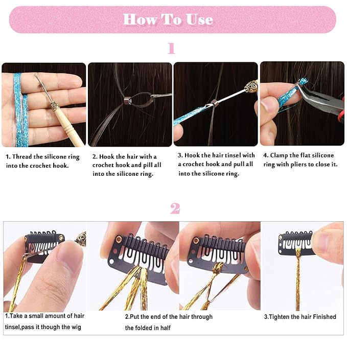 22 Colors Hair Tinsel Kit, 7800 Strands 48 Inch Glitter Tinsel Hair Extensions with Tools, Heat Resistant Sparkling Fairy Hair Accessories for July Fourth Cosplay Party Festival (22 Colors)