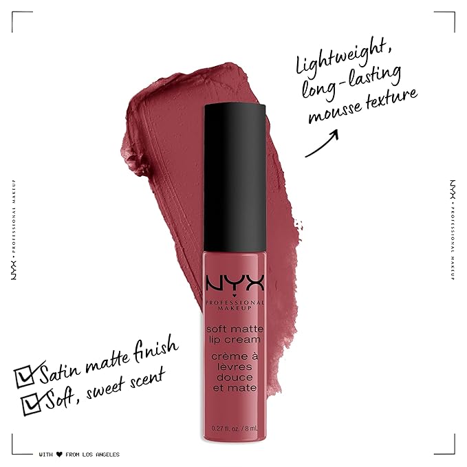 NYX PROFESSIONAL MAKEUP Soft Matte Lip Cream, Lightweight Liquid Lipstick - Budapest (Deep Mauve With Red Undertone)