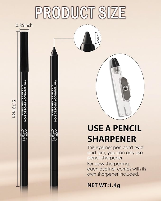 10 Pcs Gel Eyeliner Pencil Set, Black Waterline Waterproof Eye Liner Eyeshadow Stick for Women, Cream Long Lasting Smudge Proof Eyeliner Pen Pack, Ultra Pigmented Matte Makeup Pen with Sharpener-Set A