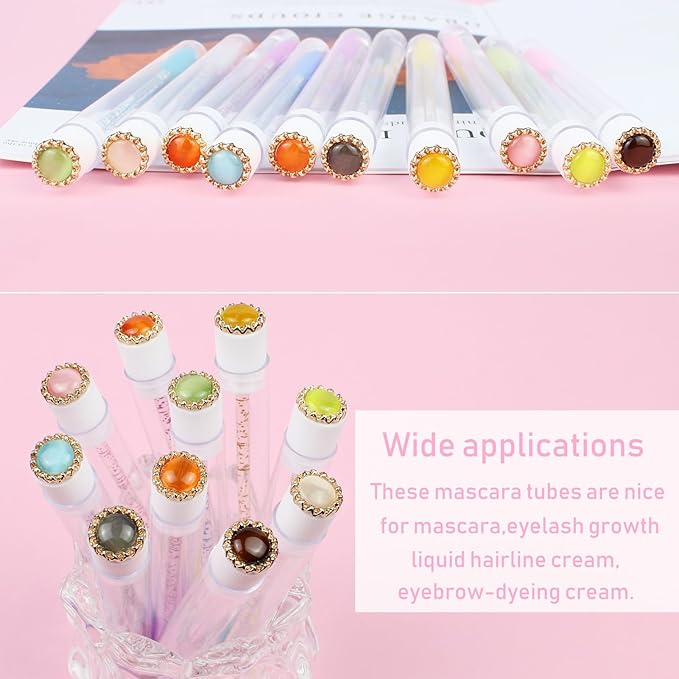 20pcs Mascara Wands Tube Reusable Lash Spoolies Pearl Gold Tube Eyelash Brush Tubes Spoolies Lash Extension Brushes Applicators Makeup Tools (CatE-Gold-MlX)