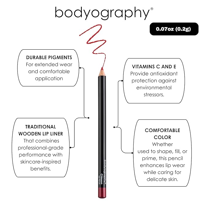 Bodyography Pouty Lip Pencil | Lip Liner Pencil with Coconut Oil, Vitamin E & C | Long-Lasting, Matte Liner for Definition & Color | Makeup Essential for Smooth Lip Contour