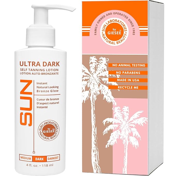 Sun Laboratories By Ultra Dark Self Tanning Lotion 4 oz - Organic Sunless Tanner for Dark Tones, Long Lasting Sun Labs Sun Self Tanner, Ideal for Tanning Bed Lotion and Sunless Tanning Lotion