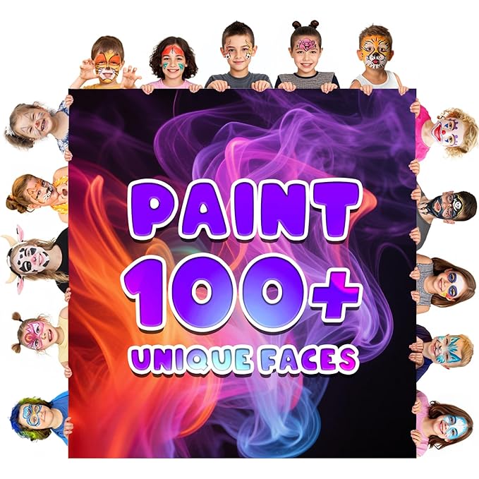 Face Painting Kit for Kids, Non-Toxic and Hypoallergenic Face Paint Makeup Kit| with Stencils, Book, Easy to Use and Safe for Kids, Fun for Halloween, Birthday Party, School Event