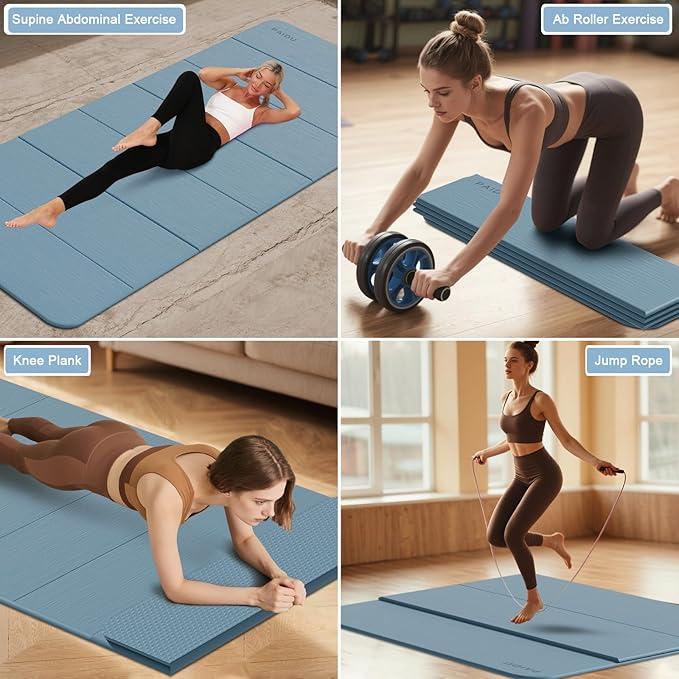 Foldable Yoga Mat thick- 2/5" (10MM) TPE Non-Slip Design, Quick Fold,Easy Storage, 75x40 Extra Long/Wide for Indoor Yoga, Pilates and Outdoor Travel Workouts