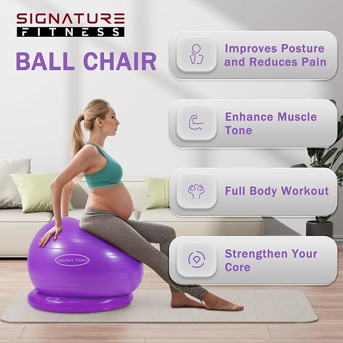 Fitvids Anti-Burst and Slip Resistant Exercise Yoga Fitness Birthing Ball with Quick Pump, 2,000-Pound Capacity, Multiple Colors and Sizes