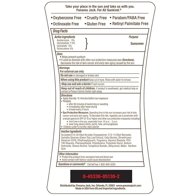 Panama Jack Sunscreen Suntan Lotion - SPF 30, Broad Spectrum UVA/UVB Protection, PABA, Paraben, Gluten & Cruelty Free, 6 FL OZ (Pack of 2)