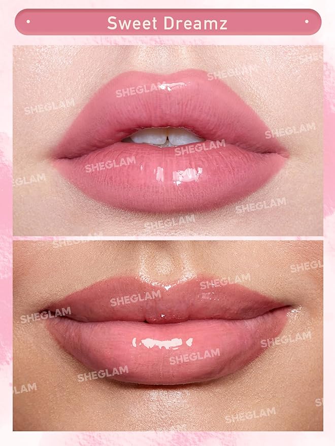 SHEGLAM Pout Pillow Cushion Lip GlossMoisturizing Liquid Lipstick High Shine Finish Sponge Tip Applicator Non-Sticky Lip Glaze Pink Rosa-Sweet Dreamz