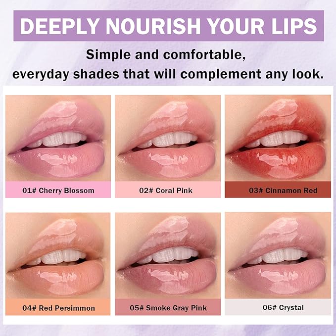 Korean Clear Lip Oil Tinted Lip Plumper Gloss for Women Big Brush Head Hydrating Lip Glow Oil for Lip Care and Dry Lips - 05 Smoke Gray Pink